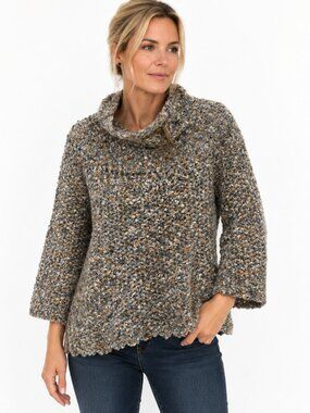 Boho Chunky Knit Cowl Neck Mohair Sweater